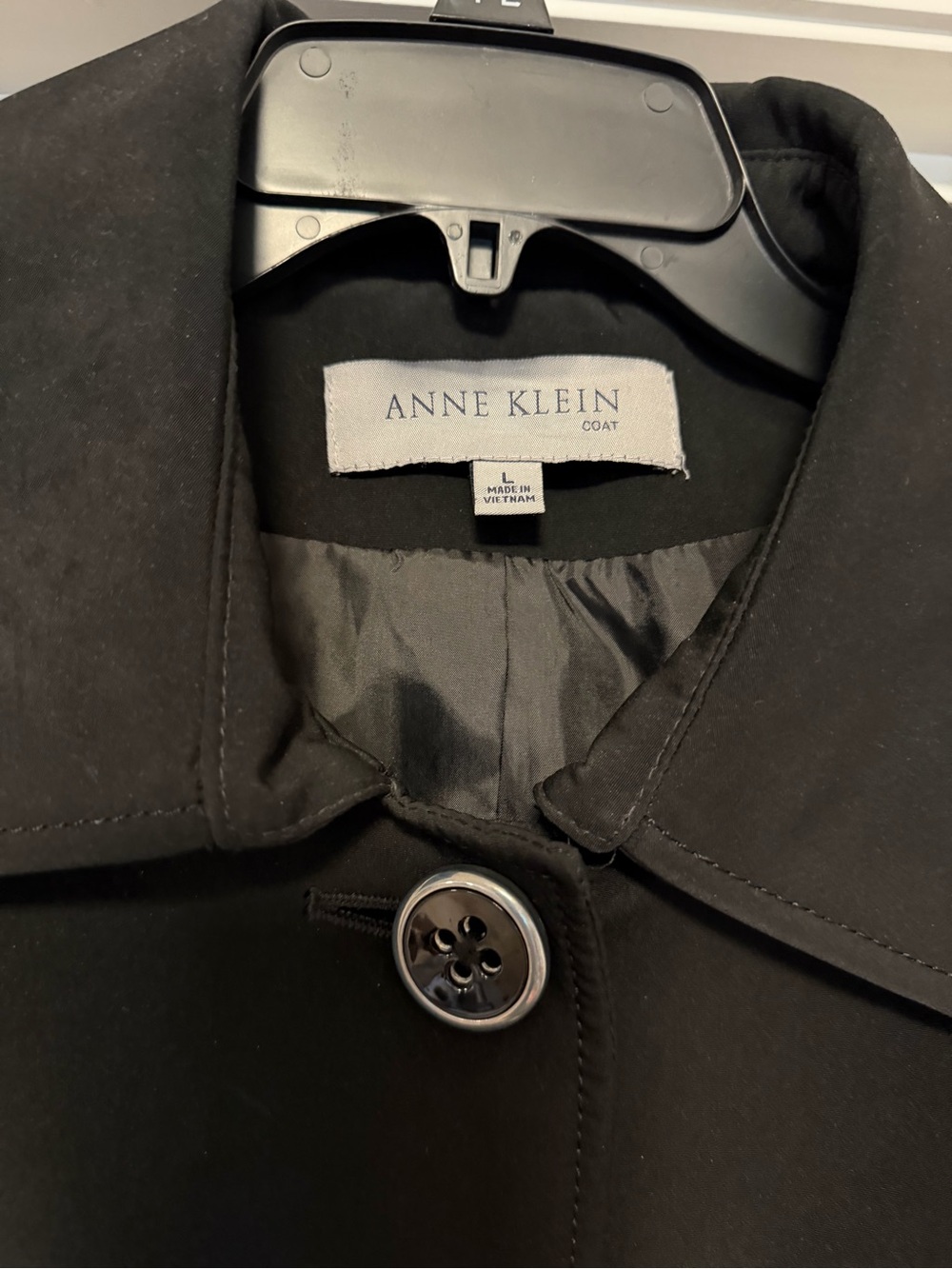Anne Klein Black Trench Coat Womens Large Double Breasted Mid Length - Picture 4 of 8